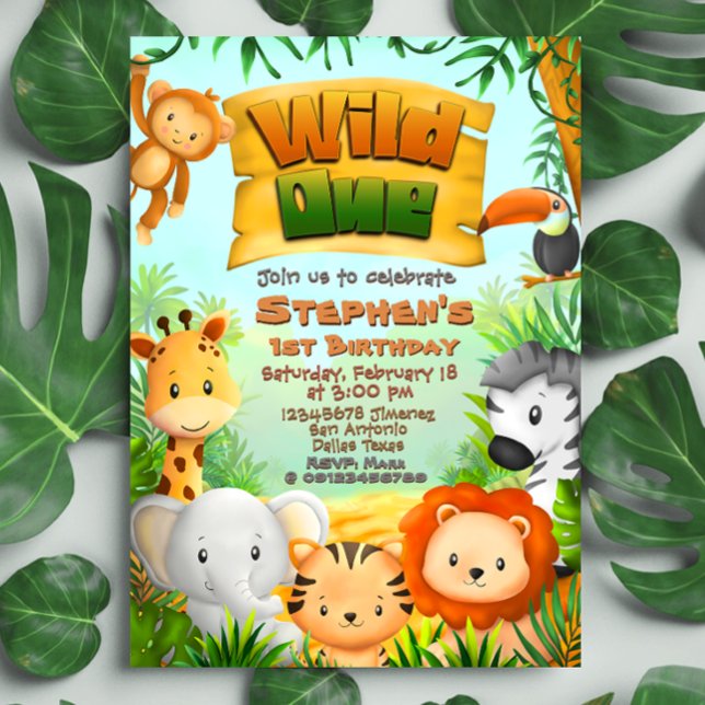 Invitación Uno Salvaje - Animales de Safari (Wild One - Safari Animals Invitation)