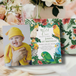 Invitación Uno Salvaje Cumpleaños Tropical Exótico Loros Niño