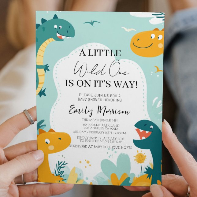 Invitación Uno salvaje está en camino Dinosaurios y Baby Show (Subido por el creador)