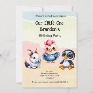 Invitación Uno Salvaje Feliz Diversión Animales Bosque Acuare