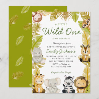 Invitación Uno Salvaje Safari de animales de la jungla Niño B
