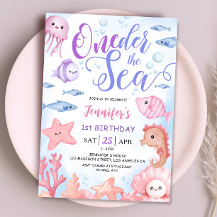 Invitación ¡UNOder Bajo el Mar! Cumpleaños niña 1 año Animale