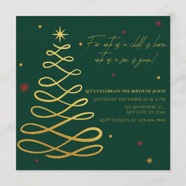 Invitación Unto Us A Child Is Born Christmas Party Invitation (Anverso)
