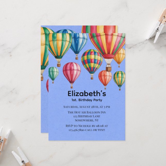 Invitación Up Up & Away 1st. Birthday Party (Anverso/Reverso In Situ)