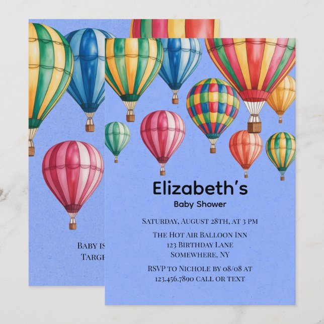 Invitación Up Up & Away Balloon Baby Shower  (Anverso / Reverso)