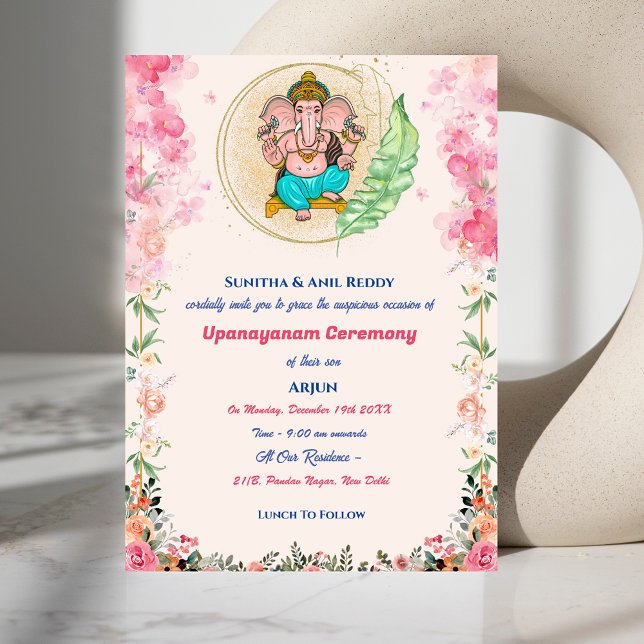 Invitación Upanayanam alias hilo sagrado hindú Janeu Floral (Subido por el creador)