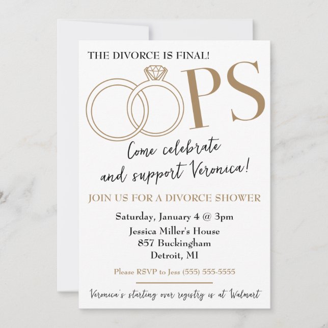 Invitación ¡UPS! Fiesta de Despedida de Divorcio (Anverso)