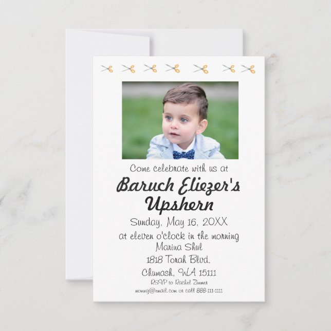 Invitación Upshernish Upshern Upsherin (Anverso)