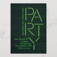 Invitación urbana de neón Glow Green FIESTA Ladril