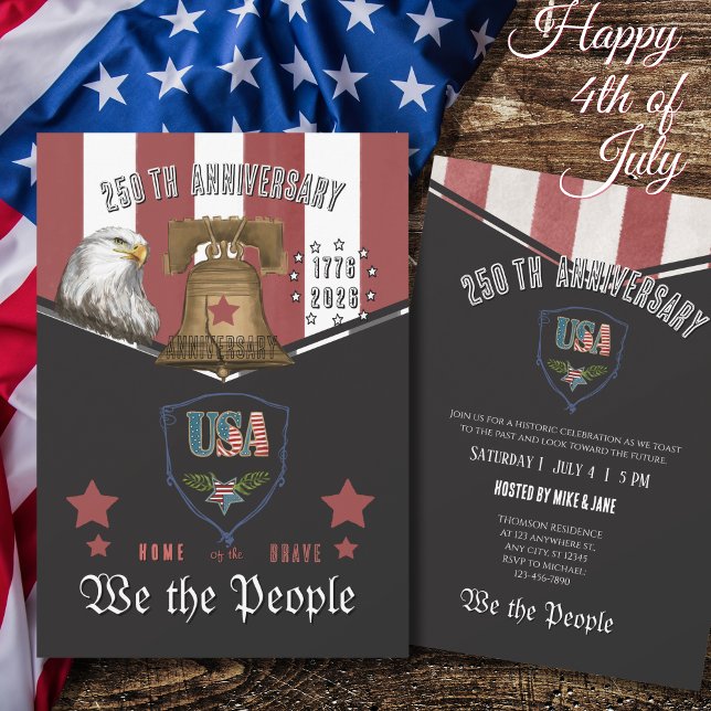 Invitación US 250 We the People Hand-Drawn Eagle and  Bell (US 250 We the People Hand-Drawn Eagle and Bell Invitation)