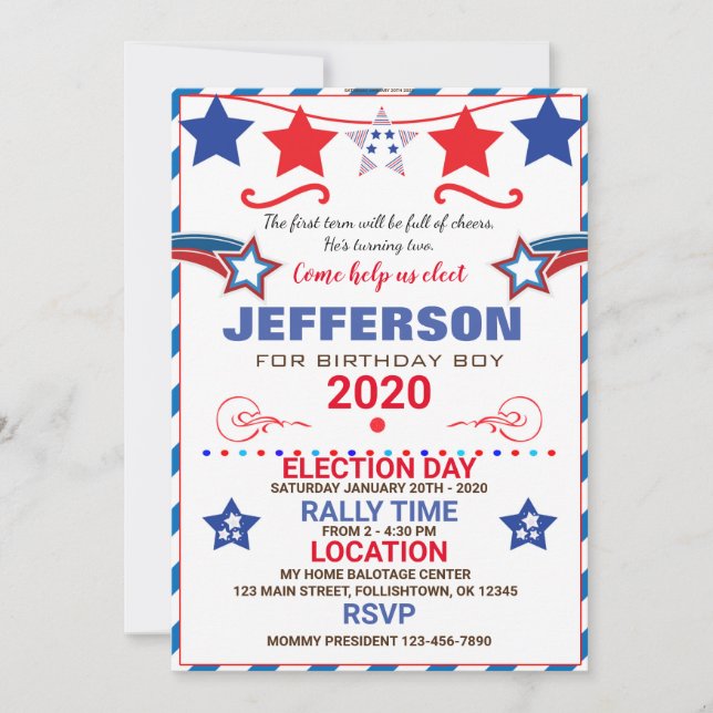 INVITACIÓN US BIRTHDAY BOY ELECTION BIRTHDAY INVITATION (Anverso)