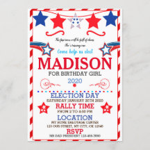 US BIRTHDAY GIRL ELECTION BIRTHDAY INVITATION