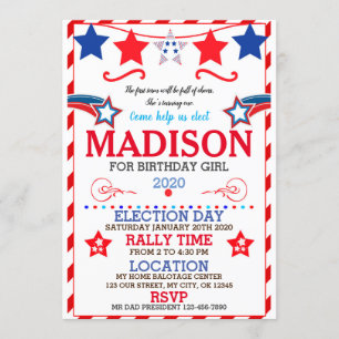 INVITACIÓN US BIRTHDAY GIRL ELECTION BIRTHDAY INVITATION