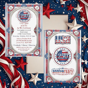 Invitación USA 250 Libertad Plata Aniversario Rojo Blanco Azu