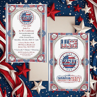 Invitación USA 250 Libertad Plata Aniversario Rojo Blanco Azu