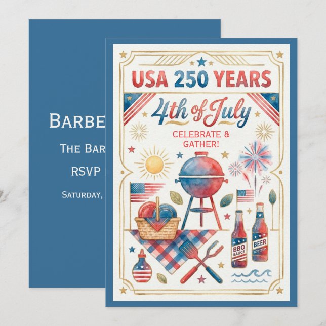 Invitación USA 250 Years 4th of July BBQ Invitation (Anverso / Reverso)