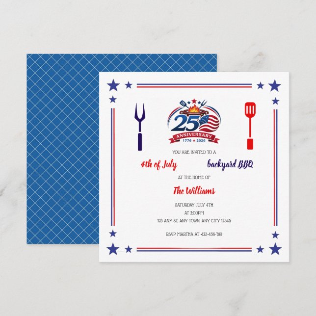 Invitación USA 250th Anniversary Backyard BBQ Invitation (Anverso / Reverso)