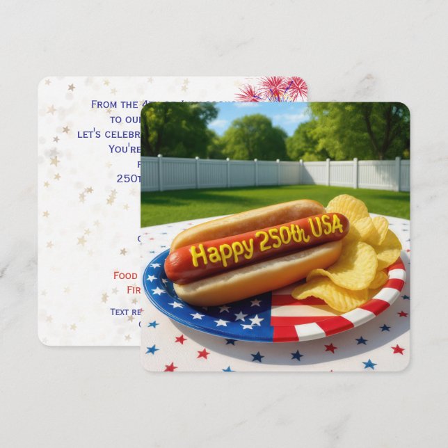 Invitación USA 250th Birthday Party Hot Dog (Anverso / Reverso)