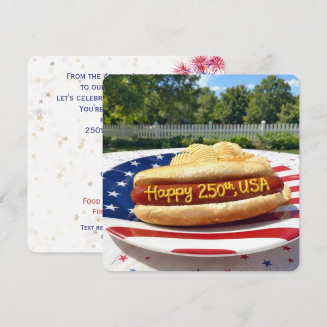 Invitación USA 250th Birthday Party Hot Dog (Anverso / Reverso)
