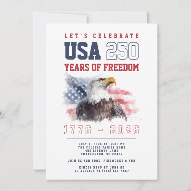 Invitación USA 4th of July America's 250th Anniversary Party (Anverso)