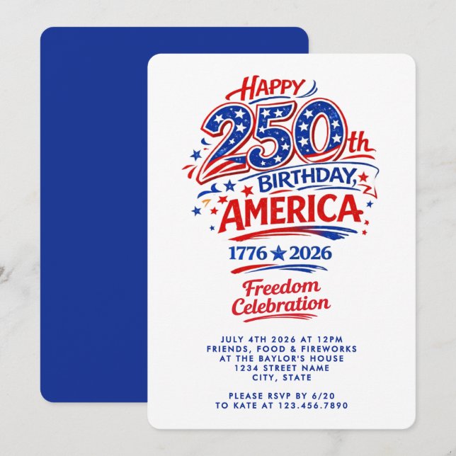 Invitación USA America 250th Anniversary July 4th Party (Anverso / Reverso)