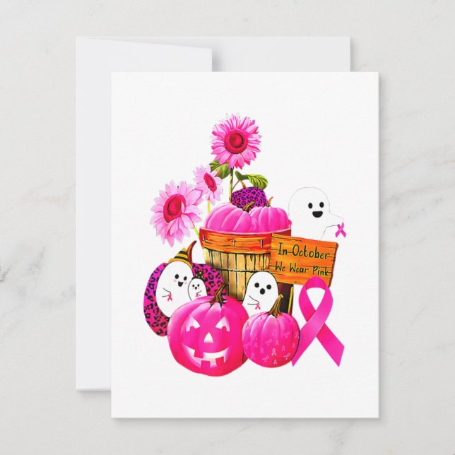 Invitación Usamos Fantasmas Y Calabazas Rosadas Para El Cánce (Anverso)