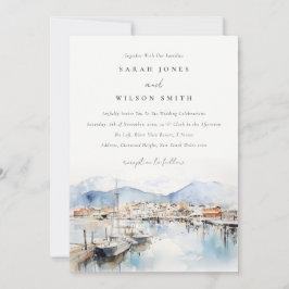 Invitación Ushuaia, Argentina Watercolor Landscape Wedding