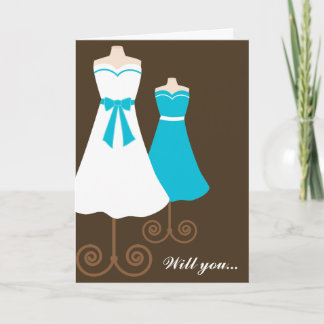 Invitación ¿Usted? El azul lindo viste Bridemaids