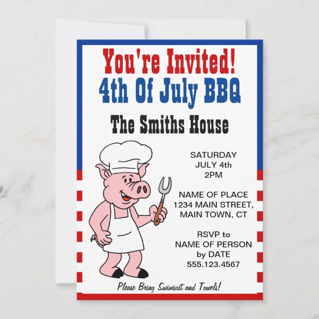 Invitación Usted es 4to invitada del dibujo animado del cerdo (Anverso)