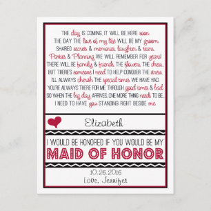 Invitación ¿Usted será mi criada del honor? Poema rojo/negro