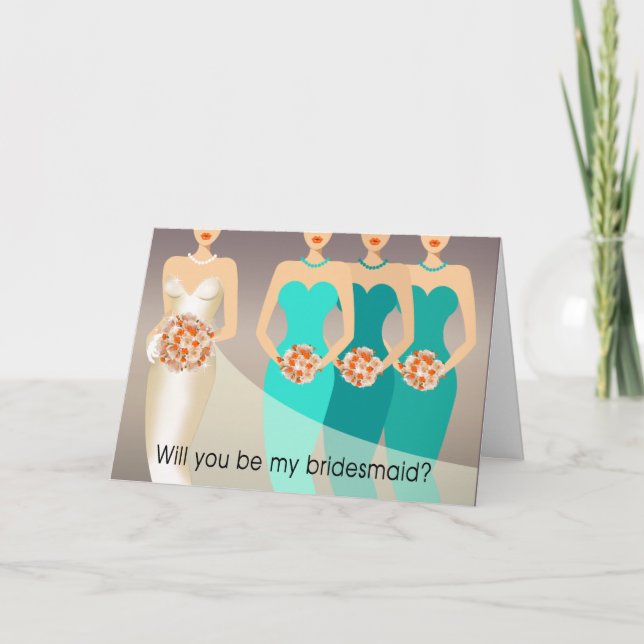 Invitación ¿Usted será mi dama de honor? Aguamarina nupcial (Anverso)