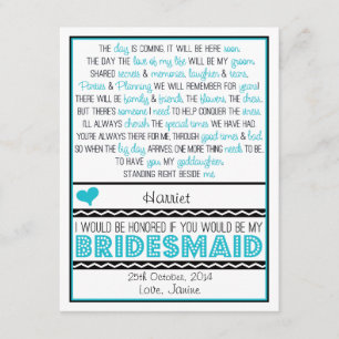 Invitación ¿Usted será mi dama de honor? AHIJADA azul/negra