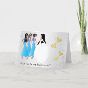 Invitación Usted será mi dama de honor en azul y púrpura