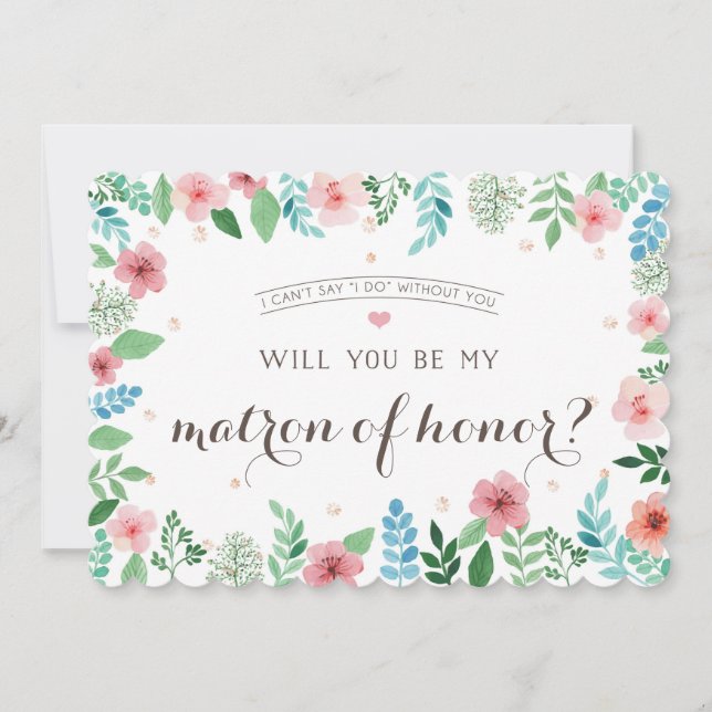 Invitación Usted será mi matrona del honor, flores de la (Anverso)