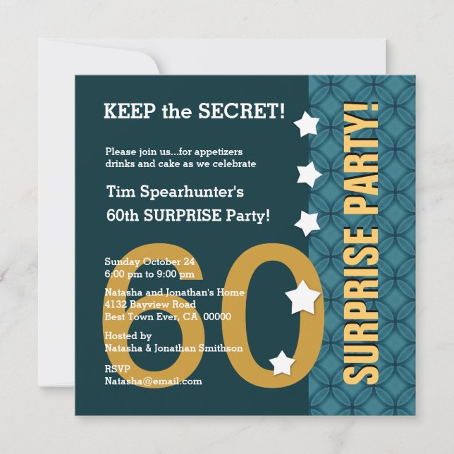 Invitación UTEMPLATE 60° SORPRESA Estrellas de cumpleaños Gra (Anverso)