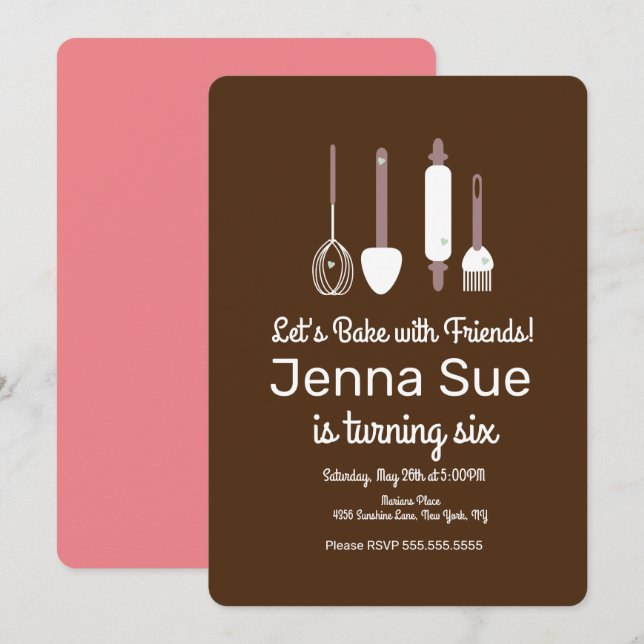 Invitación Utensilios de Cumpleaños para Repostería Minimalis (Anverso / Reverso)