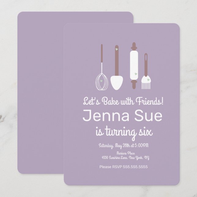 Invitación Utensilios de Cumpleaños para Repostería Minimalis (Anverso / Reverso)
