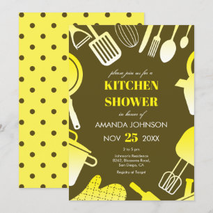 Invitación Utensils Yellow Khaki Kitchen Bridal Shower