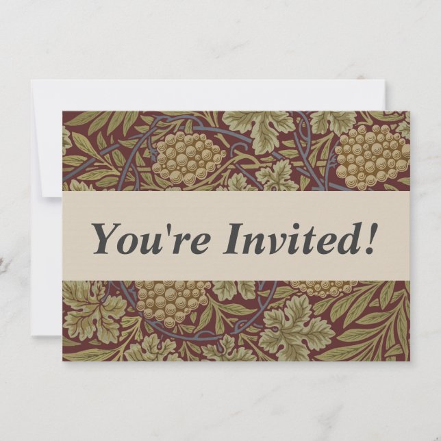 Invitación Uva de Vid de William Morris Arte Rojo Verde (Anverso)