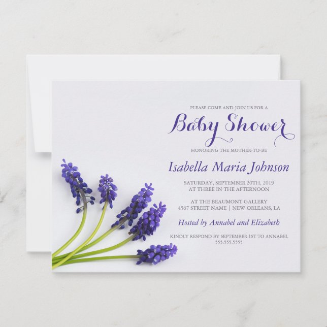 Invitación Uva-Jacinto púrpura el | Baby Shower floral (Anverso)