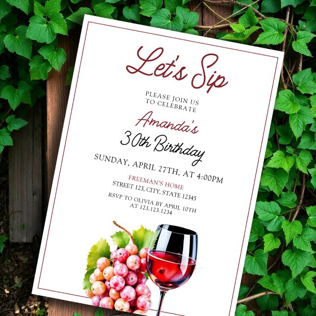 Invitación Uvas acuarelas de vino rojo 30 cumpleaños (Subido por el creador)
