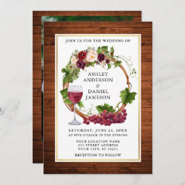 Invitación Uvas acuarelas Florales Wreath Photo Wood Boda