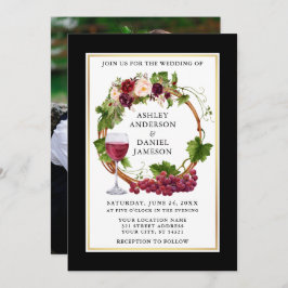 Invitación Uvas acuáticas florales Wreath Black Gold Photo
