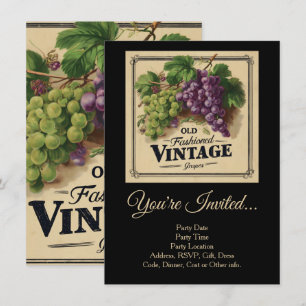 Invitación Uvas antiguas de moda vintage, vino morado y negro