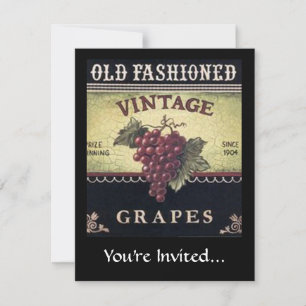 Invitación Uvas antiguas de moda vintage, vino morado y negro