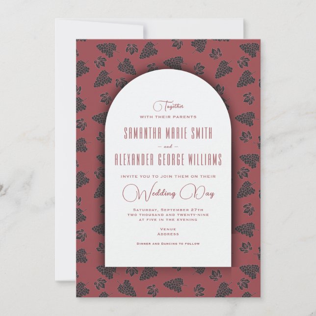Invitación Uvas de Borgoña abandonan viña y Boda de bodega (Anverso)