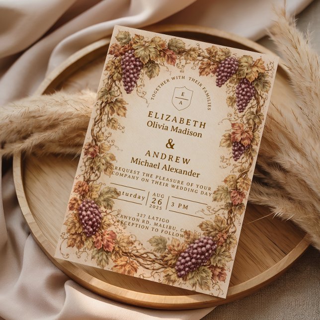 Invitación Uvas de Viñedo Antiguo Boda (Subido por el creador)
