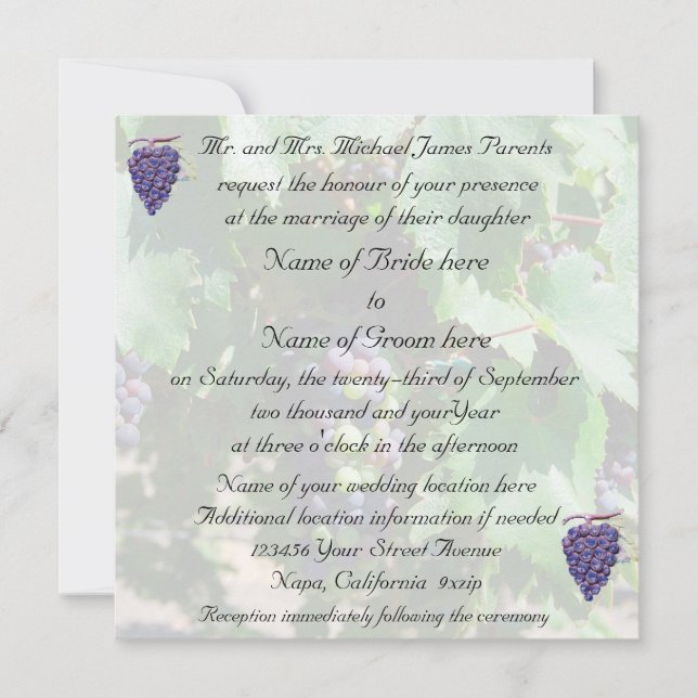 Invitación Uvas de viñedos Bodas (Anverso)