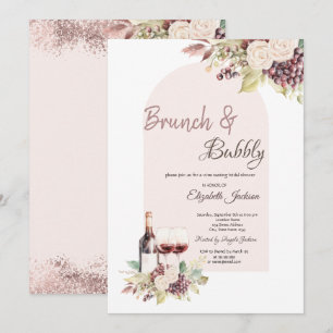 Invitación Uvas de vino Boho Flores Brunch & Bubbly