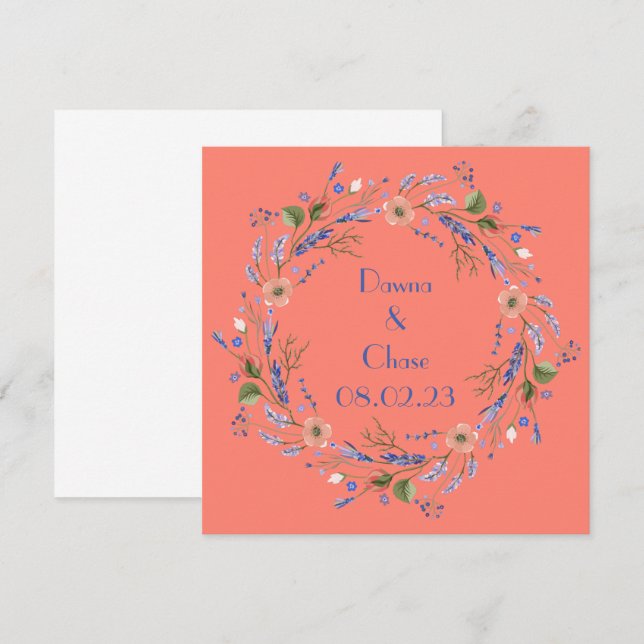 Invitación Uvas de Vino Flores Personalizadas Rosa Naranja (Anverso / Reverso)